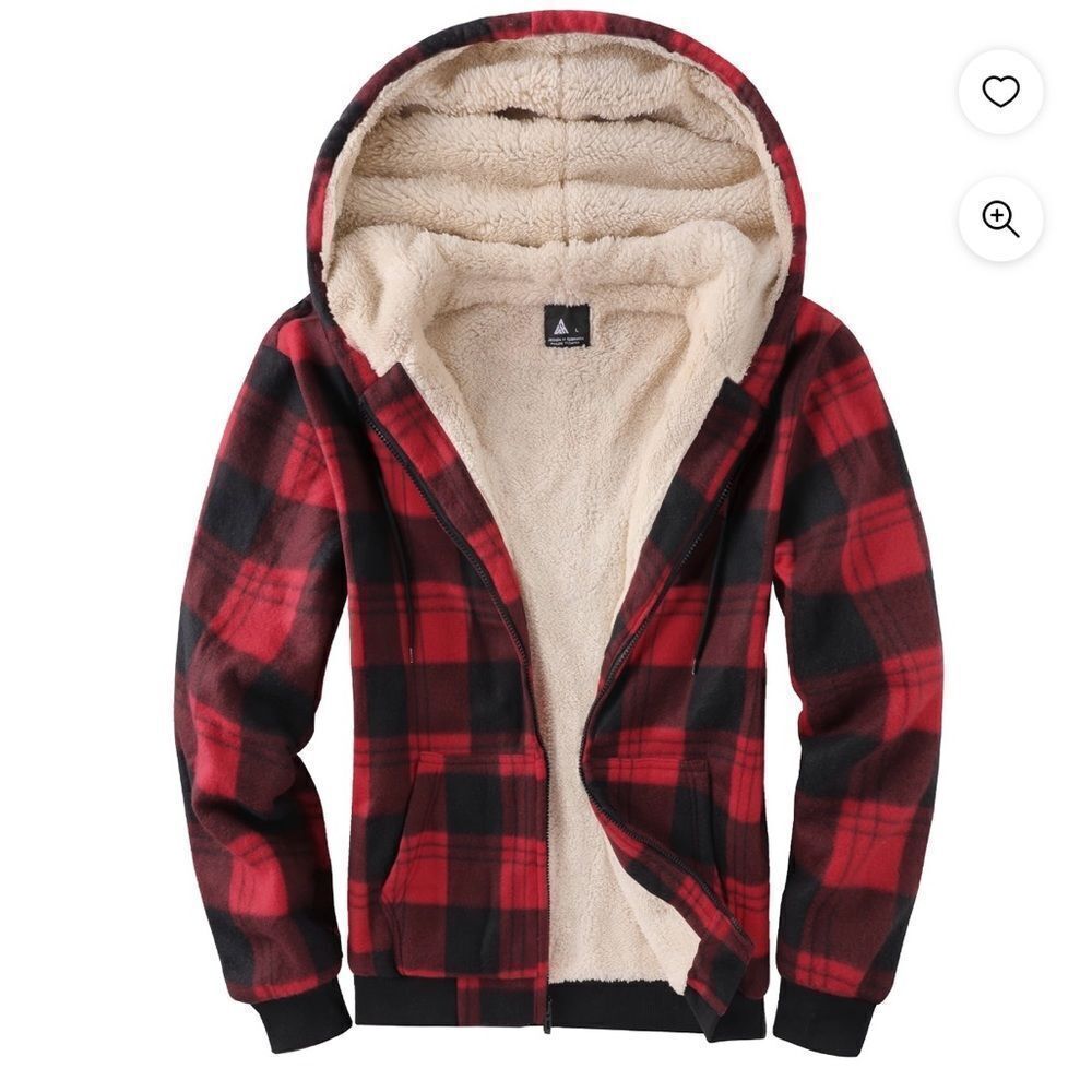 SCODI Flannel LS Fleece Lined‎ Plaid Full Zip Hoodie Jacket RED/BLK M NWT IN PKG